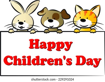 pets holding a greeting card