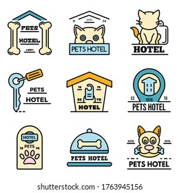 Pets hotel icons set. Outline set of pets hotel vector icons thin line color flat isolated on white