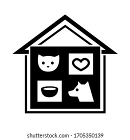 Pets hotel. Logo design. Black and white vector illustration. Isolated on a white background .