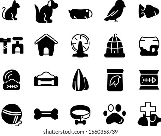 pets icon set - cat, dog, guinea pig, bird, fish