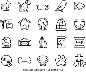 pets icon set - cat, dog, guinea pig, bird, fish