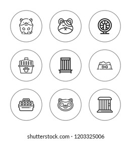 Pets icon set. collection of 9 outline pets icons with cage, dog food, hamster icons. editable icons.