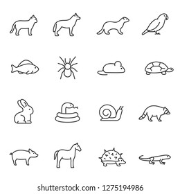 Pets, icon set. Home animals, linear icons. Line with editable stroke