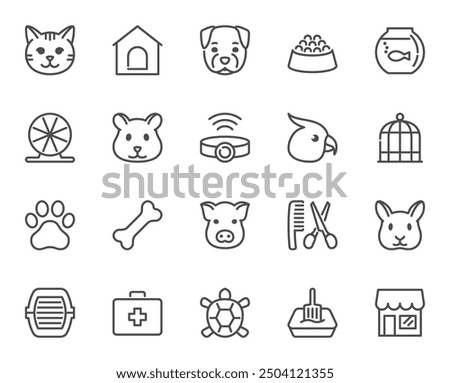 Pets icon set. Line pictograms at 48x48 pixels. Vector illustration