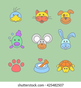 Pets icon set in line style