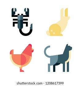 pets icon set. vector set about scorpion, rabbit, cat and hen icons set.