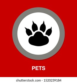 Pets Icon, Vector Paw Print - Animal Illustration, Pet Symbol