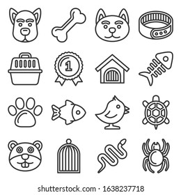 Pets Icons Set on White Background. Line Style Vector