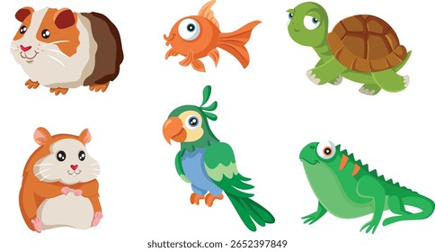 
Animais de estimação Icons vetor Cartoon Set Mascot Design. Coleção de exóticos como animais domésticos mascote design 
