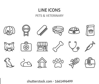 Pets icons. Veterinary symbols for apps or web sites. Vector