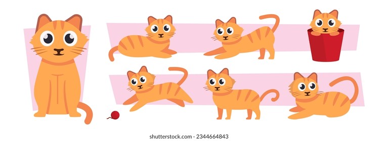 pets, kittens set. home cute animals, cartoon flat cats set, cats in different poses. vector cartoon isolated characters set.