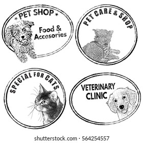 Pets label or stamp set on white background, vector illustration