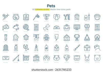 Pets line icon pack. Pets Stroke icon set. Editable Stroke icon