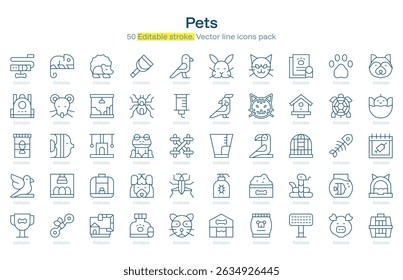 Pets line icon pack. Pets Stroke icon set. Editable Stroke icon