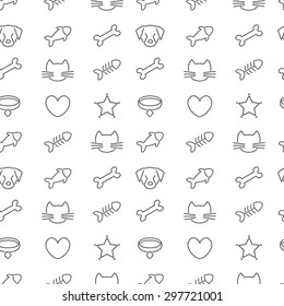 Pets line icons pattern.