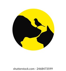 Pets logo. Abstract symbol dog, cat, bird. hand drawing. Not AI, Vector illustration