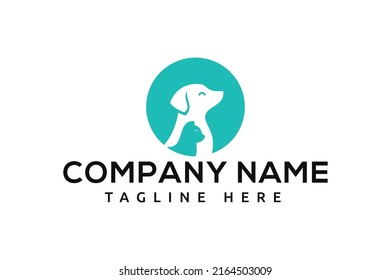 Pets Logo dog cat design vector template Linear style. Animals Veterinary clinic Logotype.