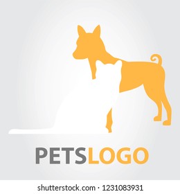 Pets logo isolated on gray background. Pets logo for web site, label, emblem, ad and cover. Useful for business card and logotype template. Creative art concept, vector illustration