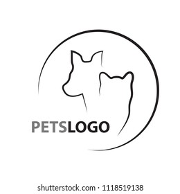 Pets logo isolated on white background. Pets logo for web site, label and wallpaper template. Useful for poster, placard, ad, cover and print materials. Creative art concept,vector illustration,eps 10