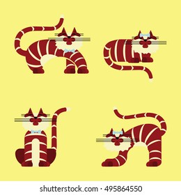 Pets logo. Set of isolated character cats in different  poses at modern flat design for logotype of animals shop, store, clinic and others. Vector illustration