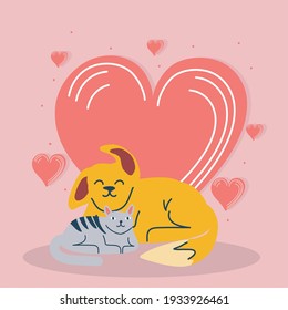 pets love cartoon cat dog