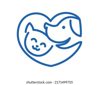 Pets Love or Cat and Dog combined with Love Shape