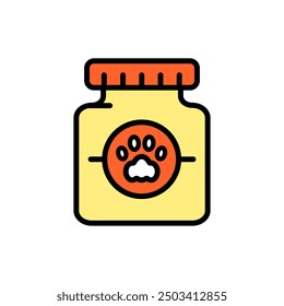 Pets medicine bottle with pills color icon. Container with pets vitamins. Prescription medicine for animal. Vector Illustration isolated on white background