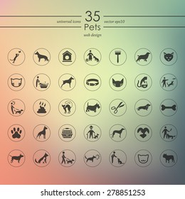 pets modern icons for mobile interface on blurred background