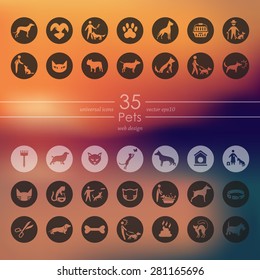 pets modern icons for mobile interface on blurred background