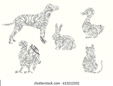 Pets in monochrome ornament
