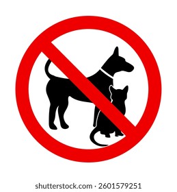 Pets not allowed sign vector illustration, Pet prohibition sign, No pets allowed sign, No Cats and Dogs not allowed, Dog and cat animal prohibition sign, no dogs allowed, no pets, forbidden circle.
