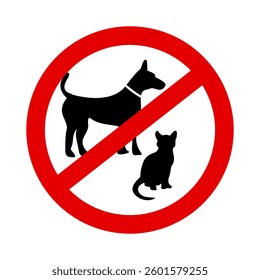 Pets not allowed sign vector illustration, Pet prohibition sign, No pets allowed sign, No Cats and Dogs not allowed, Dog and cat animal prohibition sign, no dogs allowed, no pets, forbidden circle.