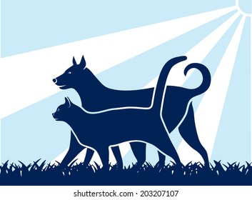 pets on an abstract background of the nature