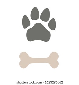 Pets paw and bone. Animal footstep icon. Pet store logo. Vector illustration.