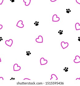 Pets paw and heart seamless pattern   