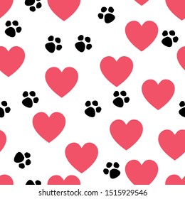 Pets paw and heart seamless pattern   