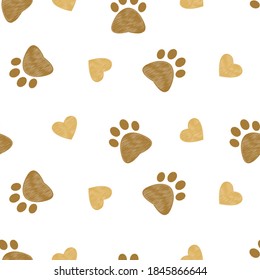 Pets paw and heart seamless pattern   