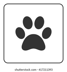 Pets paw icon. Animal sign. Black silhouette mark print isolated on white background. Symbol of dog, puppy or cat, kitten, kitty. Modern graphic design element. Flat concept label. Vector illustration