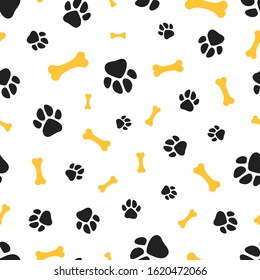 Patrón de pata de mascotas. Los huesos y los pasos de los animales son texturas sin fisuras. Fondo vectorial del almacén de mascotas