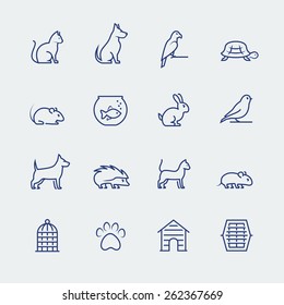 Pets related icon set in thin line style