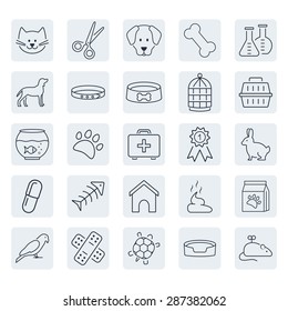 Pets related icon set in thin line style