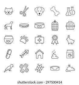 Pets related icon set in thin line style