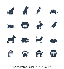 Pets related vector icon set in glyph style