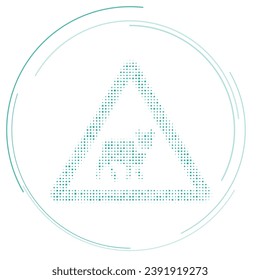 The pets road symbol filled with teal dots. Pointillism style. Vector illustration on white background