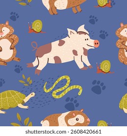 Pets seamless pattern, hand drawn vector illustration vector illustration.
