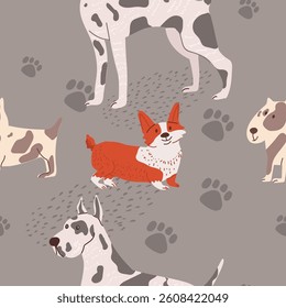 Pets seamless pattern, hand drawn vector illustration vector illustration.