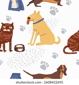 Pets seamless pattern, hand drawn vector illustration vector illustration.