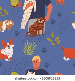 Pets seamless pattern, hand drawn vector illustration vector illustration.