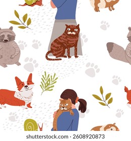 Pets seamless pattern, hand drawn vector illustration vector illustration.