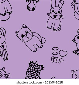 The pets seamless pattern on pink background.